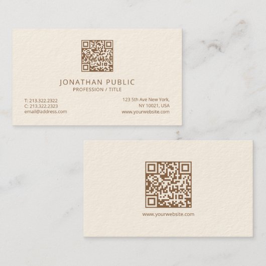 Carte De Visite Elégant Modèle simple Luxe Signature Cream Blanc (Devant / Derrière)