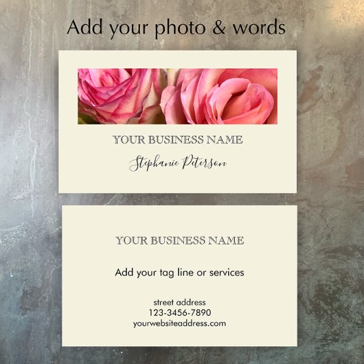 Carte De Visite Elegant Modern Cream Custom Floral Photo Template 
