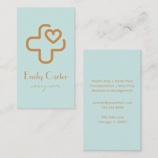Carte De Visite Elegant Modern Minimalist Professional Caregiver  (Devant / Derrière)