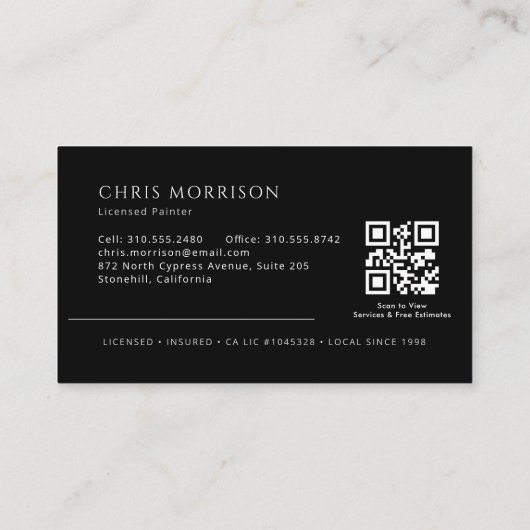 Carte De Visite Elegant Modern Painter Professional QR Code (Dos)