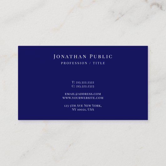 Carte De Visite Elegant Modern Simple Template Script Navy Blue (Dos)