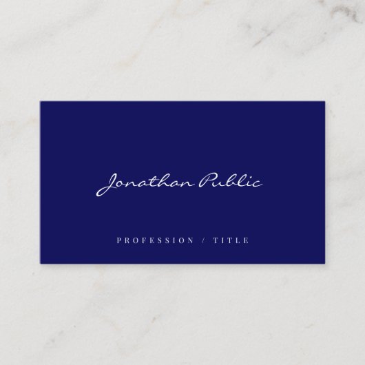 Carte De Visite Elegant Modern Simple Template Script Navy Blue (Devant)