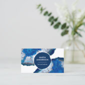 Carte De Visite Elégant Moderne Agate Bleu Géode pierre (Debout devant)