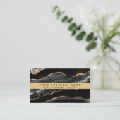 Carte De Visite Élégant Moderne Agate Noir Or (Debout devant)