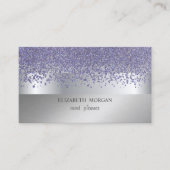 Carte De Visite Élégant, Moderne, Bande Argent Diamants Violet (Devant)