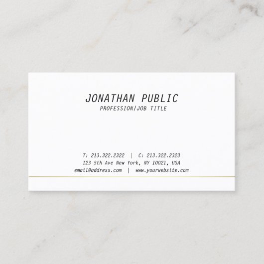 Carte De Visite Élégant moderne Blanc Or pur Plaine Professionnel (Devant)