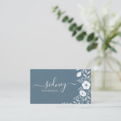 Carte De Visite élégant moderne bleu foncé floral (Debout devant)