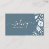 Carte De Visite élégant moderne bleu foncé floral (Devant)