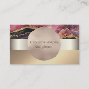 Carte De Visite Élégant Moderne, Cercle en Or Rose Marbre Bourgogn