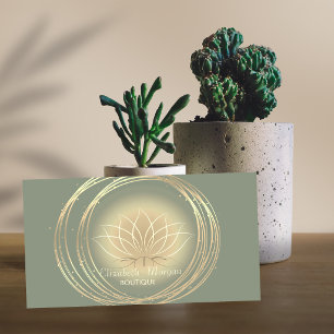Carte De Visite Élégant Moderne Cercles d'Or Lotus Vert Sauge 