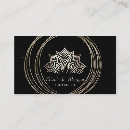 Carte De Visite Élégant Moderne Cercles Dorés Lotus Noir (Devant)