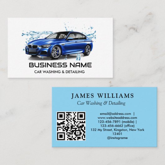Carte De Visite Élégant moderne | Code QR de nettoyage et de détai (Devant / Derrière)