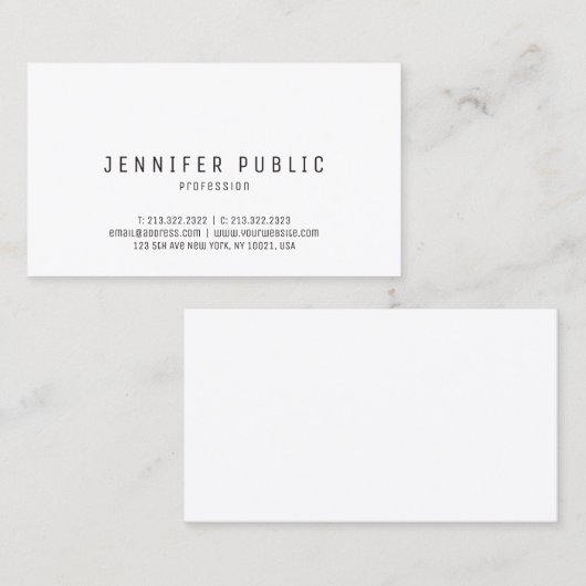 Carte De Visite Elégant Moderne Design Simple Plat Blanc tendance (Devant / Derrière)