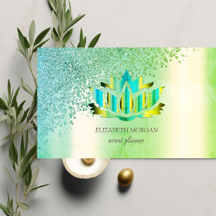 Carte De Visite Élégant Moderne Diamants Lotus Vert
