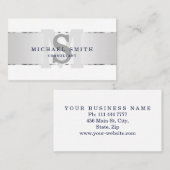 Carte De Visite Élégant moderne FAUX argent rayé Monogramme blanc (Devant / Derrière)