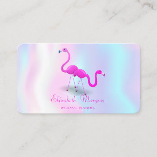 Carte De Visite Élégant Moderne Féminin Holographique, Flamants Ro