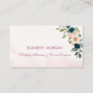 Carte De Visite Élégant Moderne Fleurs Bleues Aquarelle Romantique