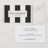 Carte De Visite Élégant moderne Gras noir et blanc rayé (Devant / Derrière)