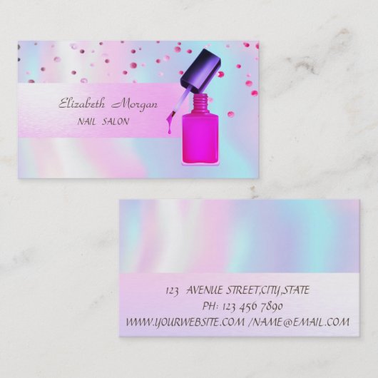 Carte De Visite Élégant, Moderne, Holographique, Confetti, Clou Po (Devant / Derrière)