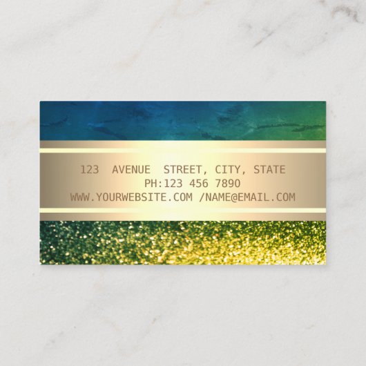 Carte De Visite Elégant moderne luxe vert Bokeh Gold Stripe (Dos)