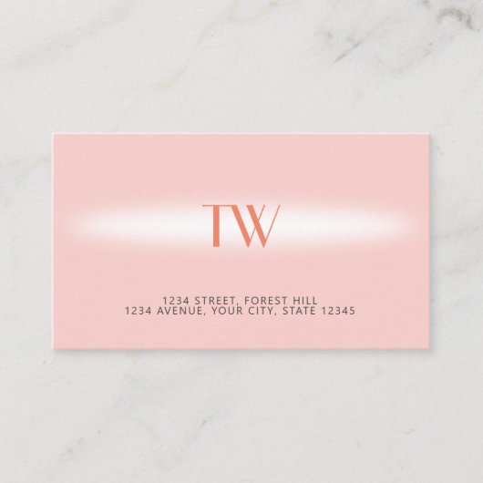 Carte De Visite Élégant Moderne Luxueux Rose Pâle Monogrammé (Devant)