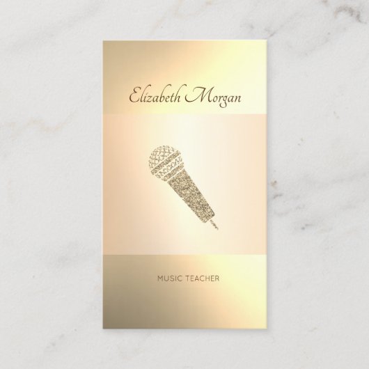 Carte De Visite Élégant Moderne, Microphone Doré, Professeur de Mu (Devant)