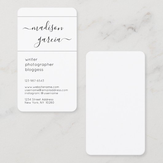 Carte De Visite Élégant Moderne Minimal Script Calligraphie Vertic (Devant / Derrière)