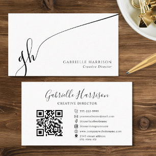 Carte De Visite Élégant moderne Monogramme Initiales de script QR 