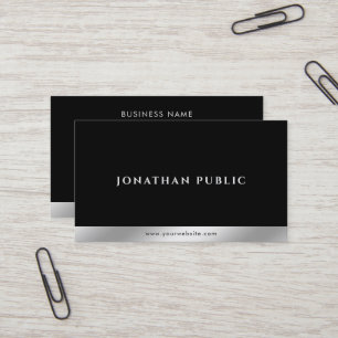Carte De Visite Élégant Moderne Noir Blanc Argent Professionnel
