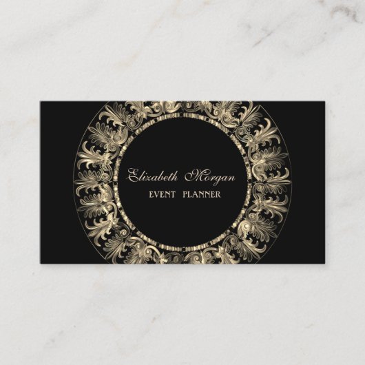 Carte De Visite Élégant moderne, Noir, Flèches cadres or (Devant)