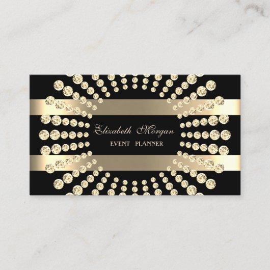 Carte De Visite Élégant moderne, Noir, Gratté Or, Diamants (Devant)