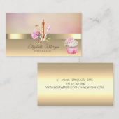 Carte De Visite Élégant Moderne Or Floral boulangerie Outils Cupca (Devant / Derrière)