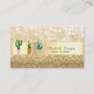 Carte De Visite Élégant moderne pailleté, Bokeh, Plantes de cactus
