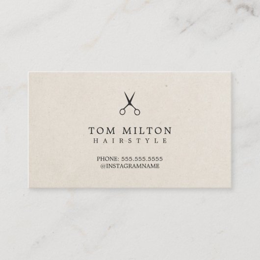Carte De Visite Elégant moderne papier texture ciseaux Coiffeur (Devant)