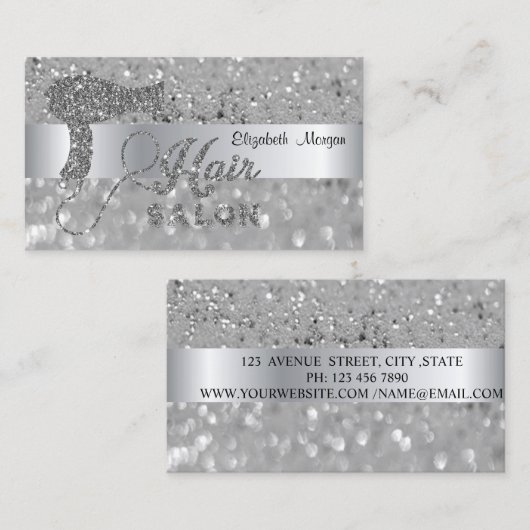 Carte De Visite Élégant, moderne, Parties scintillant Argent Bokeh (Devant / Derrière)