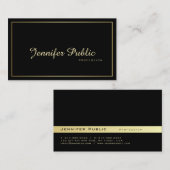Carte De Visite Élégant moderne professionnel Black Gold Plain (Devant / Derrière)