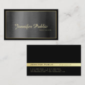 Carte De Visite Élégant moderne professionnel Black Gold Plain (Devant / Derrière)