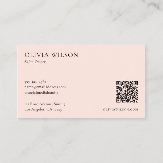 Carte De Visite Élégant moderne QR Code professionnel Blush Rose (Dos)