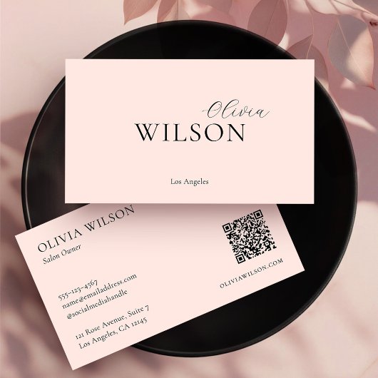 Carte De Visite Élégant moderne QR Code professionnel Blush Rose