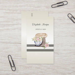 Carte De Visite Élégant Moderne, Rayé, Fleur de Pâtisserie Rétro M