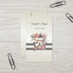 Carte De Visite Élégant Moderne, Rayé, Mélangeur Floral de Pâtisse