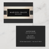 Carte De Visite Élégant moderne rayé noir et FAUX Gold Foil 2 (Devant / Derrière)