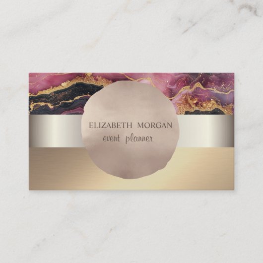 Carte De Visite Élégant moderne, Rose Gold Circle Marbre Bourgogne (Devant)