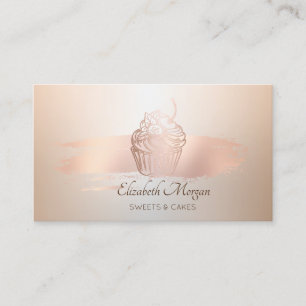 Carte De Visite Élégant, moderne, Rose pinceau or brosse Cupcake