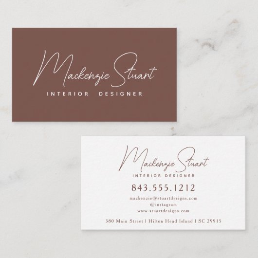 Carte De Visite Élégant moderne Script minimal Terracotta (Devant / Derrière)
