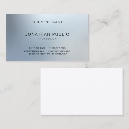Carte De Visite Elégant moderne Silver look Plain Professional (Devant / Derrière)