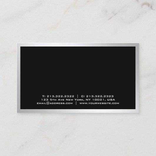 Carte De Visite Élégant moderne Silver Professional Simple Modèle (Dos)