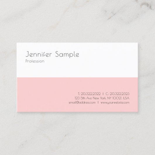 Carte De Visite Élégant Moderne Simple Modèle Rose Blanc (Devant)