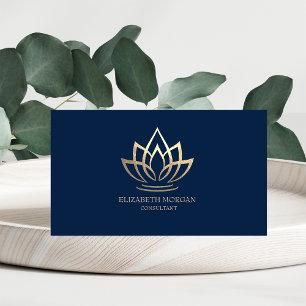 Carte De Visite Élégant Moderne Simple Or Lotus Bleu Marine