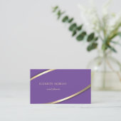 Carte De Visite Élégant Moderne Simple Violet, Rayure Dorée (Debout devant)